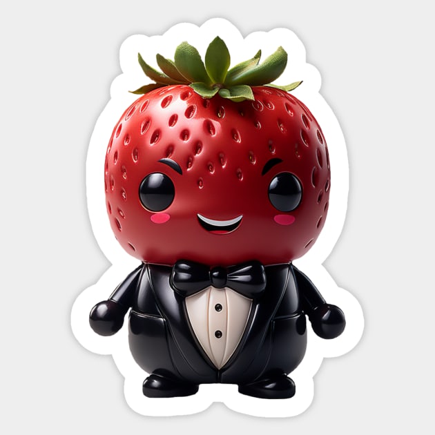 Cute Kawaii Strawberry Agent in Tuxedo Sticker by Cuteopia Gallery